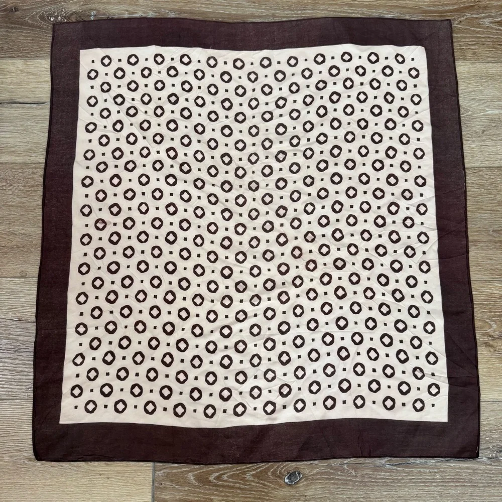 Women’s Brown and Tan Square Patterned Silk Scarf One Size GUC